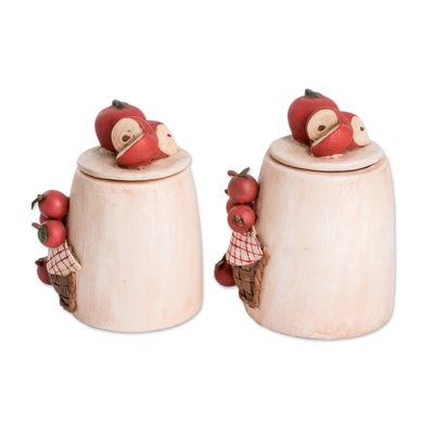 Deko-Gläser aus Keramik, (2er-Set) - Handbemalte dekorative Keramikgläser mit Apfelmotiv (2er-Set)