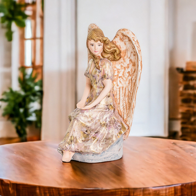 Ceramic sculpture, 'Angel of Eternal Love' - Hand-Painted Ceramic Angel Sculpture from Guatemala