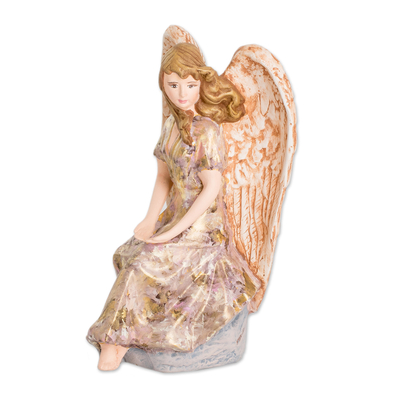 Ceramic sculpture, 'Angel of Eternal Love' - Hand-Painted Ceramic Angel Sculpture from Guatemala