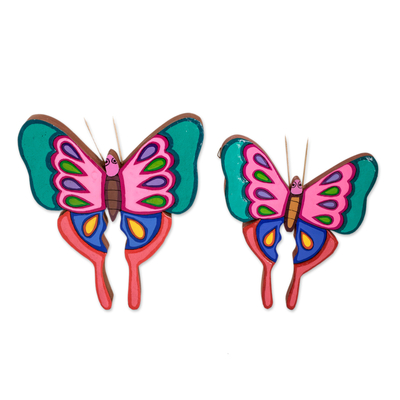 Holzwandkunst, „Sweet Flutter“ (2er-Set) – Set mit 2 handbemalten, farbenfrohen Schmetterlings-Wandkunstwerken aus Holz