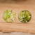 Recycled CD stud earrings, 'Garden Translucent Illusion' - Handmade Eco-Friendly Round Green Recycled CD Stud Earrings