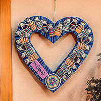 Baumwollkranz, „Guatemalas Liebe“ – klassischer herzförmiger blauer Baumwollkranz im Sorgenpuppen-Stil