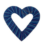 Cotton wreath, 'Guatemala's Love' - Classic Worry Doll-Themed Heart-Shaped Blue Cotton Wreath