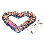 Cotton wreath, 'Guatemala's Love' - Classic Worry Doll-Themed Heart-Shaped Blue Cotton Wreath