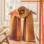 Rayon scarf, 'Iridescent Sunset' - Handwoven Orange and Purple Bamboo Rayon Fringed Scarf