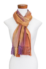 Rayon scarf, 'Iridescent Sunset' - Handwoven Orange and Purple Bamboo Rayon Fringed Scarf
