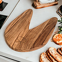 Wood cheese board, 'Bunny Delight' - Hand-Carved Rabbit-Shaped Teak Wood Cheese Board