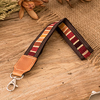 Cordón de algodón con detalles en cuero - Cordón de algodón tejido a mano con detalles en cuero en rojo y naranja