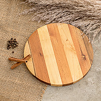 Wood cutting board, 'Delicious Moon' - Handmade Round Bay Laurel, Cedar and Pinewood Cutting Board