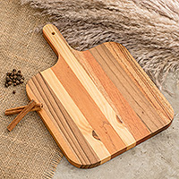 Wood cutting board, 'Path to Delight' - Striped Bay Laurel, Cedar and Pinewood Cutting Board