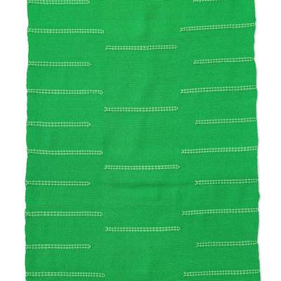 Camino de mesa de algodón - Camino de mesa de algodón verde tejido a mano con rayas y flecos