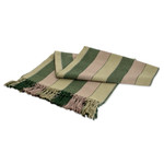 Cotton tablecloth, 'Forest Life' - Handwoven Striped Fringed Brown and Green Cotton Tablecloth