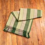 Cotton tablecloth, 'Forest Life' - Handwoven Striped Fringed Brown and Green Cotton Tablecloth