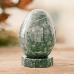 Jade sculpture, 'Emerald Gem' - Green Jade Egg Sculpture with Stand Handmade in Guatemala