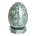 Jade sculpture, 'Emerald Gem' - Green Jade Egg Sculpture with Stand Handmade in Guatemala