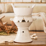 Ceramic fondue pot, 'Explosion of Flavor in Ivory' - Handcrafted Ceramic Fondue Pot in Ivory Shade from Honduras