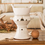 Ceramic fondue pot, 'Explosion of Flavor in Ivory' - Handcrafted Ceramic Fondue Pot in Ivory Shade from Honduras