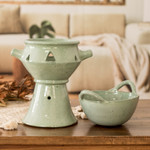 Ceramic fondue pot, 'Explosion of Flavor' - Handcrafted Large Green Ceramic Fondue Pot from Honduras
