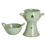 Ceramic fondue pot, 'Explosion of Flavor' - Handcrafted Large Green Ceramic Fondue Pot from Honduras