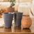 Ceramic cups, 'Bluish Depth' (pair) - Pair of Shabby Chic Ceramic Cups in Blue and Brown