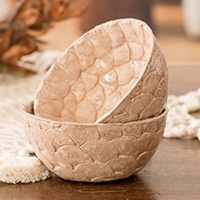 Ceramic condiment bowls, 'Homemade Flavors' - Handcrafted Textured Ceramic Condiment Bowls in Brown
