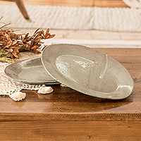 Ceramic platters, 'Serenity' (pair) - Pair of Handcrafted Sage Green Honduran Ceramic Platters