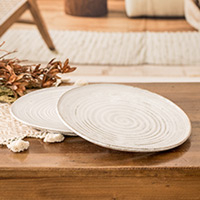 Ceramic dinner plates, 'Appetite for Elegance' (pair) - Pair of Traditionally Made White Spiral Motif Dinner Plates