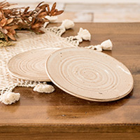 Ceramic dessert plates, 'Appetite for Tenderness' (pair) - Pair of Traditionally Made Beige Spiral Motif Dessert Plates