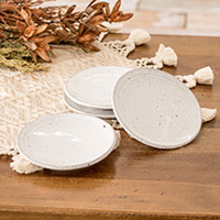 Ceramic dessert plates, 'Ethereal Instant' (set of 4) - Set of Four Handcrafted White Ceramic Dessert Plates