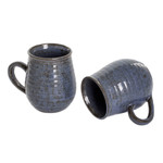 Ceramic mugs, 'Enchanting Aroma' (pair) - Pair of Handcrafted Striped Blue Ceramic Mugs from Honduras