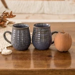 Ceramic mugs, 'Enchanting Aroma' (pair) - Pair of Handcrafted Striped Blue Ceramic Mugs from Honduras