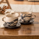 Ceramic coffee cups, 'Cappuccino' (pair) - Two Modern Hand-Painted Ceramic Coffee Cups from Honduras