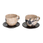 Ceramic coffee cups, 'Cappuccino' (pair) - Two Modern Hand-Painted Ceramic Coffee Cups from Honduras