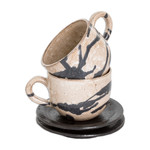 Ceramic coffee cups, 'Cappuccino' (pair) - Two Modern Hand-Painted Ceramic Coffee Cups from Honduras
