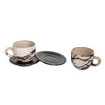 Ceramic coffee cups, 'Cappuccino' (pair) - Two Modern Hand-Painted Ceramic Coffee Cups from Honduras
