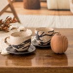 Ceramic coffee cups, 'Cappuccino' (pair) - Two Modern Hand-Painted Ceramic Coffee Cups from Honduras