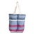 Cotton wine bottle bag, 'Cheers to Me' - Handwoven Striped Blue White and Pink Cotton Wine Bottle Bag