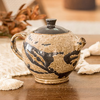 Ceramic creamer, 'Cocoa' - Modern Hand-Painted Ceramic Creamer in Brown and Black Hues
