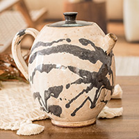 Ceramic coffee pot, 'Cocoa' - Modern Hand-Painted Ceramic Coffee Pot in Brown and Black