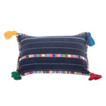 Cotton cushion cover, 'Everlasting Spring' - Handwoven Rectangular Blue Cotton Cushion Cover with Tassels