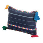 Cotton cushion cover, 'Everlasting Spring' - Handwoven Rectangular Blue Cotton Cushion Cover with Tassels