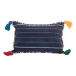 Cotton cushion cover, 'Everlasting Spring' - Handwoven Rectangular Blue Cotton Cushion Cover with Tassels