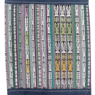 Cotton table runner, 'Land of Traditions' - Handwoven Striped Cotton Table Runner with Colorful Tassels