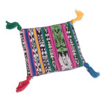 Cotton coasters, 'Trendy Traditions' (set of 4) - Set of Four Handwoven Cotton Coasters with Colorful Tassels