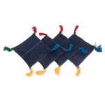 Cotton coasters, 'Trendy Traditions' (set of 4) - Set of Four Handwoven Cotton Coasters with Colorful Tassels