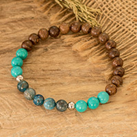 Multi-stone beaded stretch bracelet, 'Serene Waters' - Agate Reconstituted Turquoise Wooden Beaded Stretch Bracelet