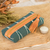 Leather-accented cotton pencil case, 'River Experience' - Leather-Accented Patterned Dark Teal Cotton Pencil Case