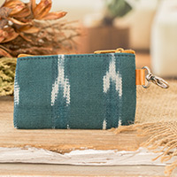 Cotton coin purse, 'Calm Waters' - Handwoven Patterned Teal Cotton Coin Purse with Zipper