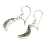 Jade dangle earrings, 'Chic Crescent' - Silver Dark Green Jade Crescent Moon Dangle Earrings