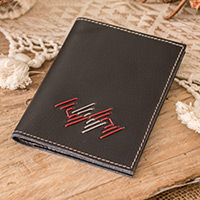 Porta pasaporte de cuero, 'Elegancia urbana' - Porta pasaporte de cuero hecho a mano en negro rojo y gris